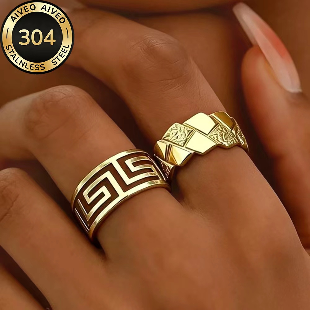 2pcs High-Quality Stainless Steel Golden Stackable Open Ring Set